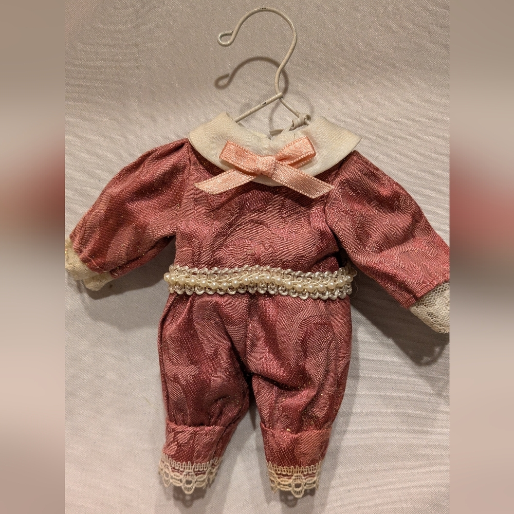 Vintage Ornament Victorian Boy Pink Cloth on Hanger Handmade    